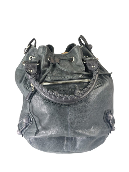 Balenciaga Grey Lambskin Giant Brogues Pompom Two-Way Bag