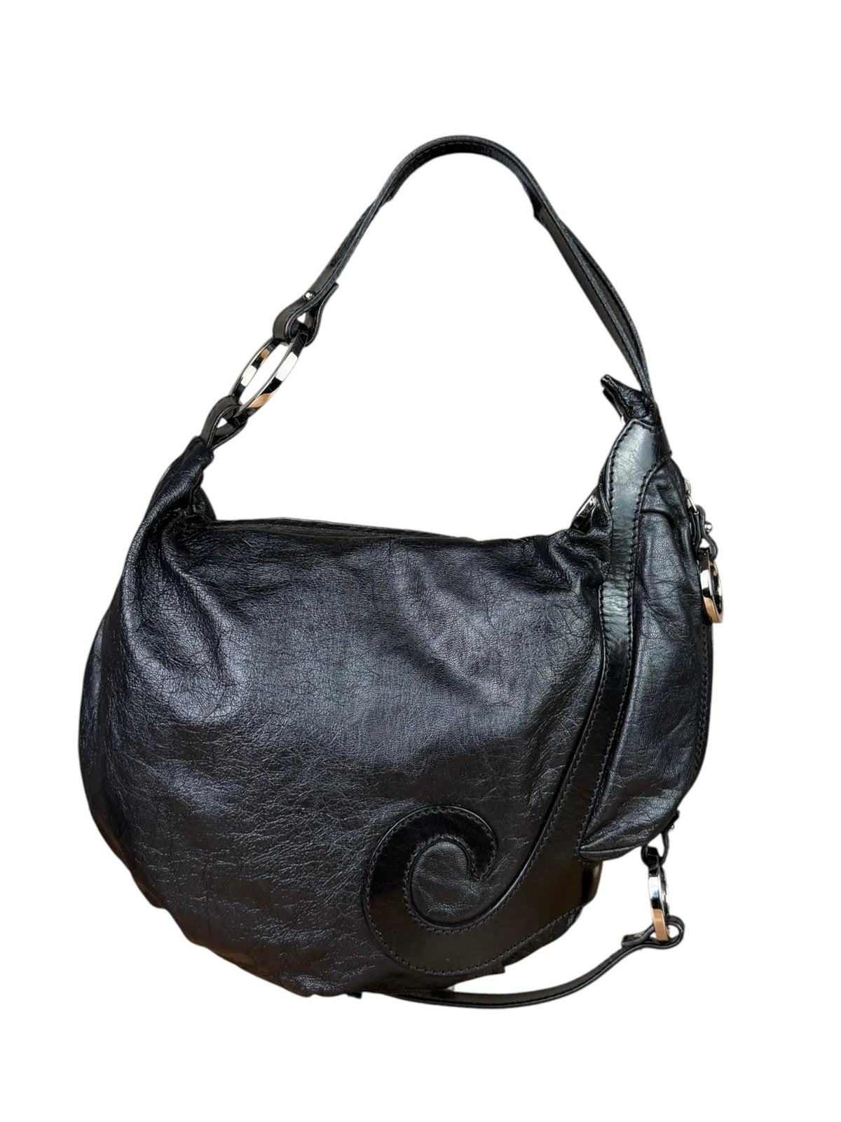 Fendi Vintage Black Leather Oyster Hobo Bag