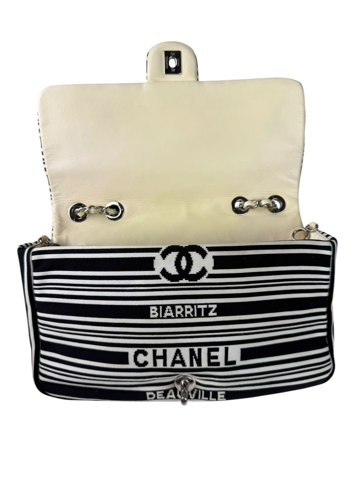 Chanel Black/White Leather Trim/Cloth Venise Biarritz Flap Bag 2019