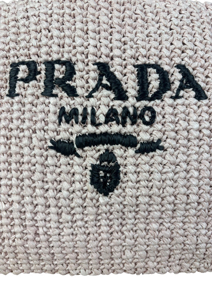 Prada Pink Raffia Woven Crochet Logo Tote Bag