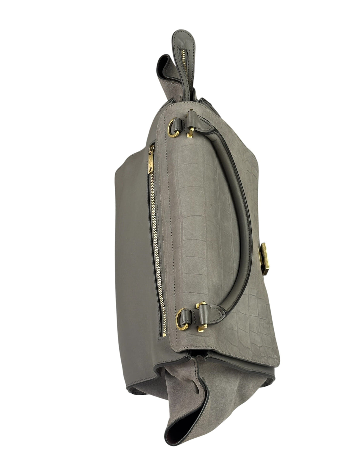 Celine Grey Suede/Leather Crocodile Embossed Trapeze Two-Way Bag
