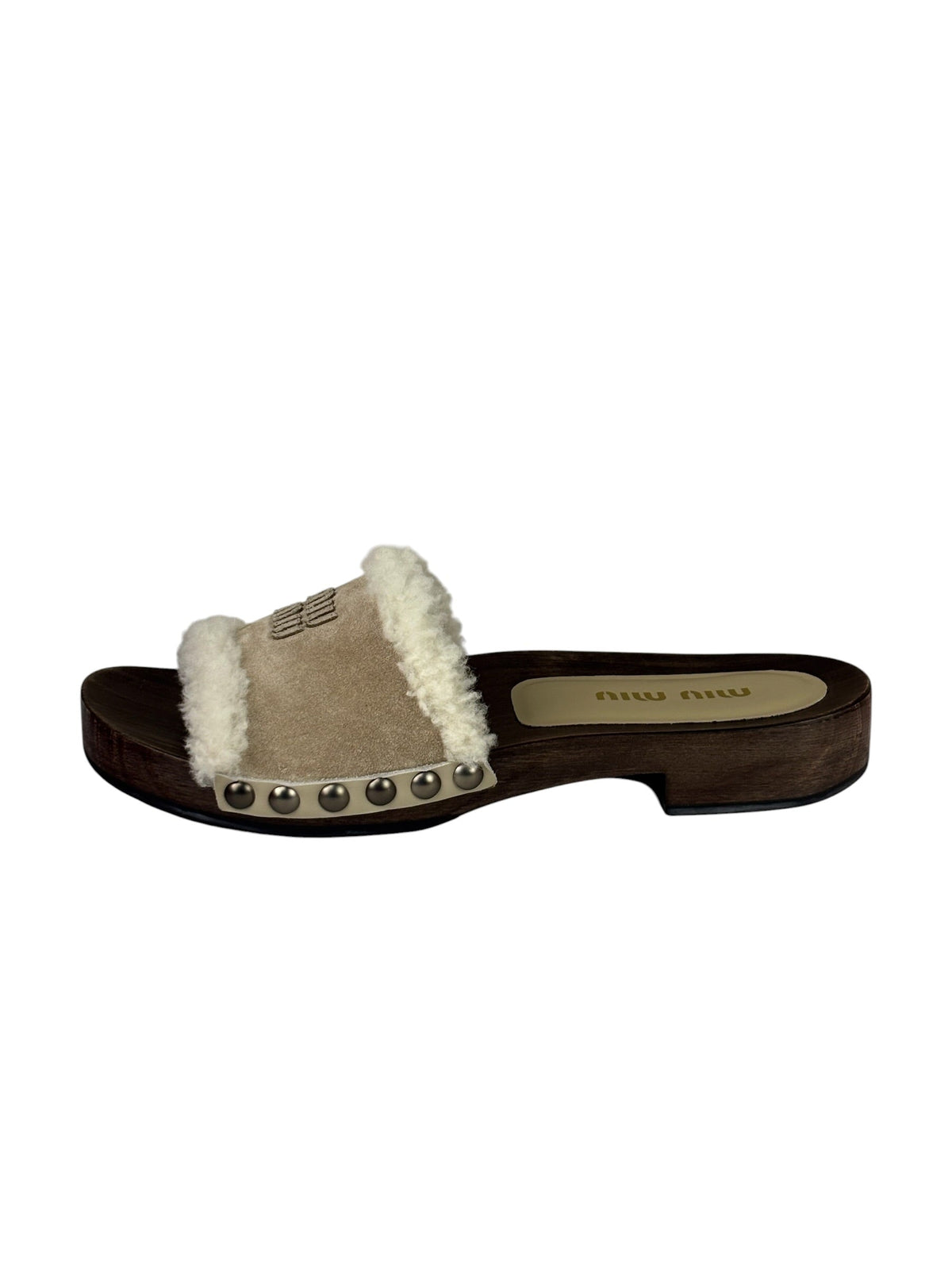 Miu Miu Suede Lining Dyed Sheep Fur Wooden Sandals