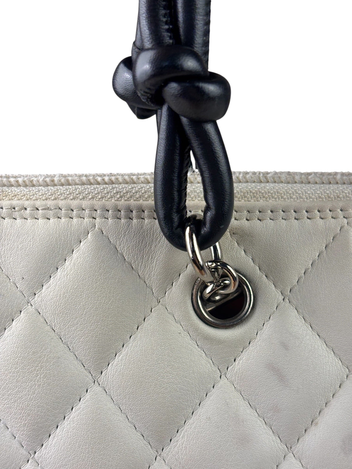 Chanel White Calfskin Quilted Python-Embossed Ligne Cambon Flat Tote Bag 2004