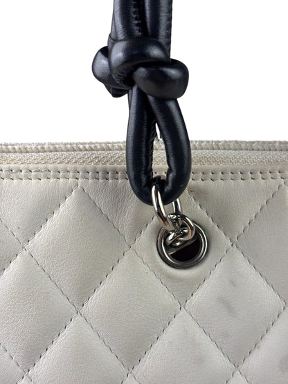 Chanel White Calfskin Quilted Python-Embossed Ligne Cambon Flat Tote Bag 2004