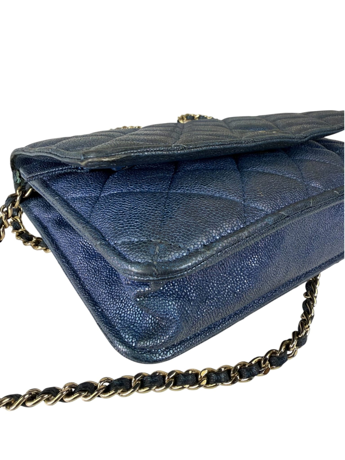 Chanel Peal Blue Caviar Quilted Leather Iridescent Wallet On Chain 2019