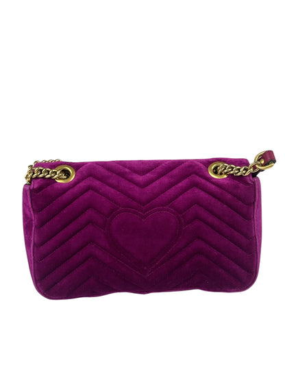 Gucci Magenta Velvet Marmont Matelasse Shoulder Bag