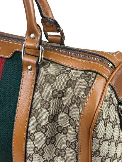 Gucci Beige/Brown GG Web Boston Two-Way Bag