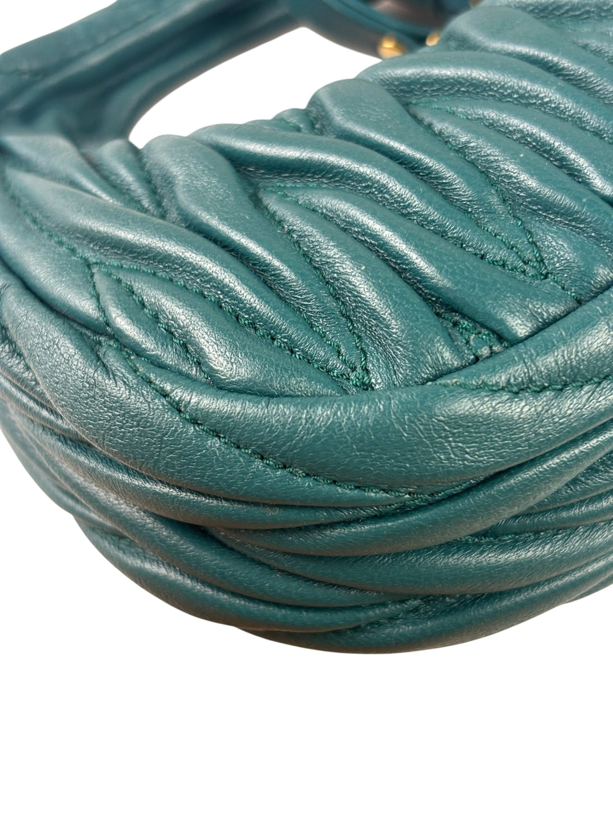 Miu Miu Dark Green Nappa Leather Wander Matelasse Micro Hobo Bag