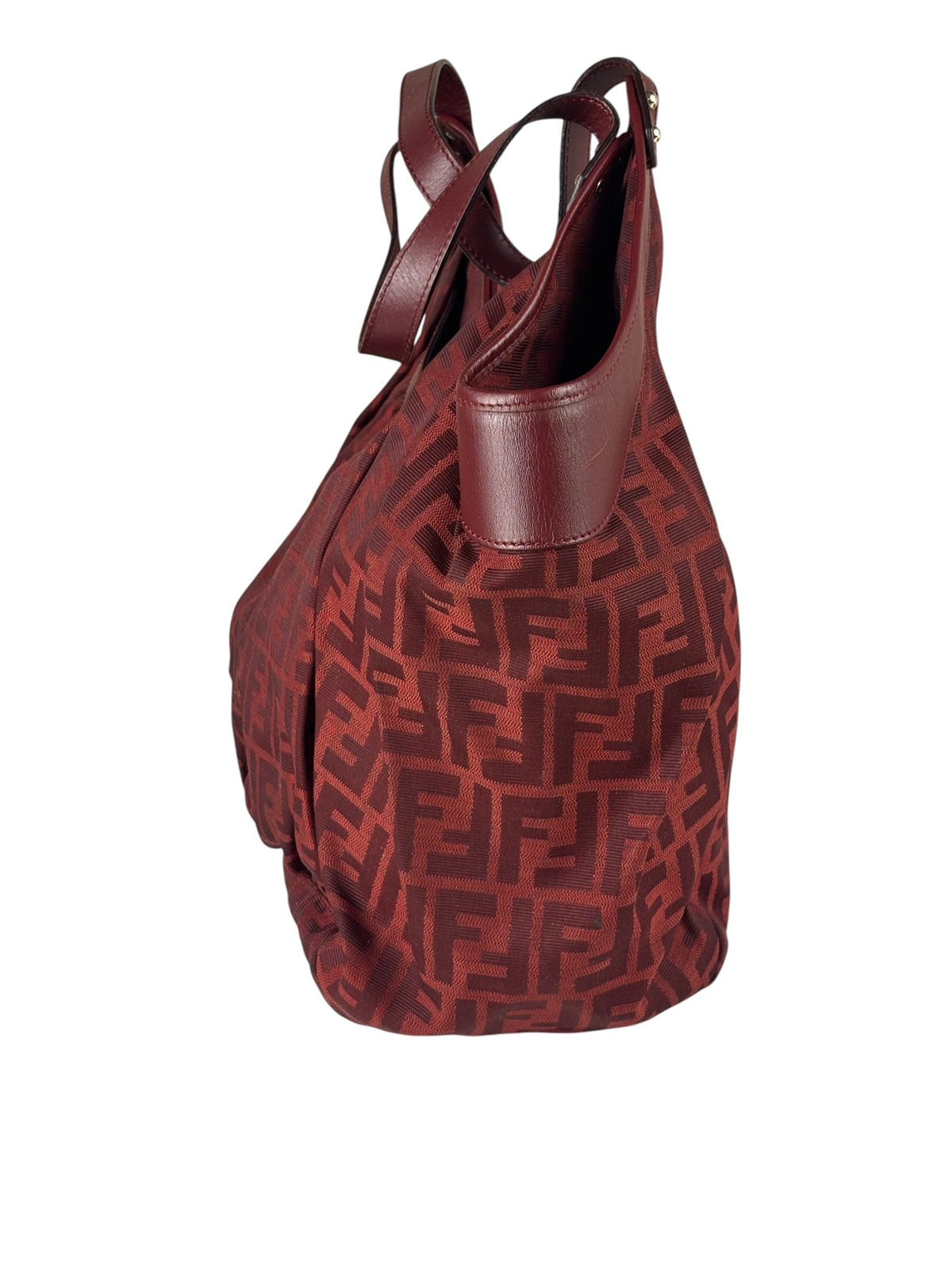 Fendi Red Leather Trim Zucca Chef Tote
