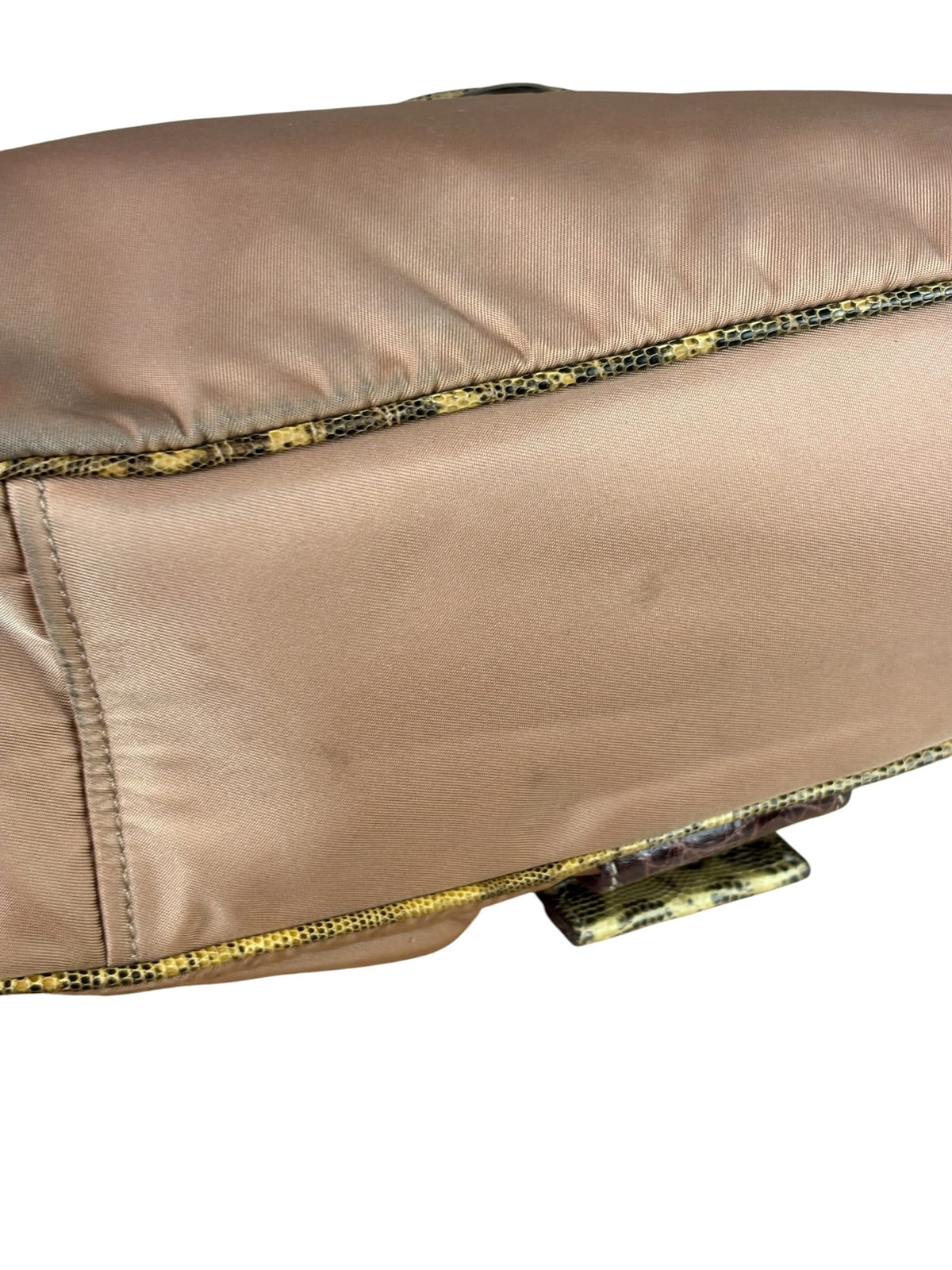 Prada Soft Dusty Rose Tessuto Nylon Snakeskin Trim Multi-Pocket Shoulder Bag