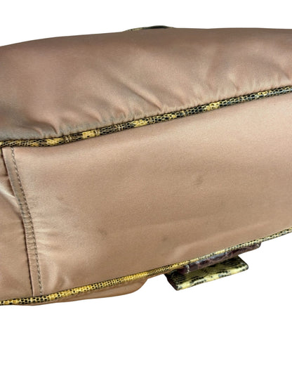 Prada Soft Dusty Rose Tessuto Nylon Snakeskin Trim Multi-Pocket Shoulder Bag