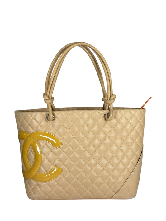 Chanel Beige Quilted Lambskin Linge Cambon Tote2005