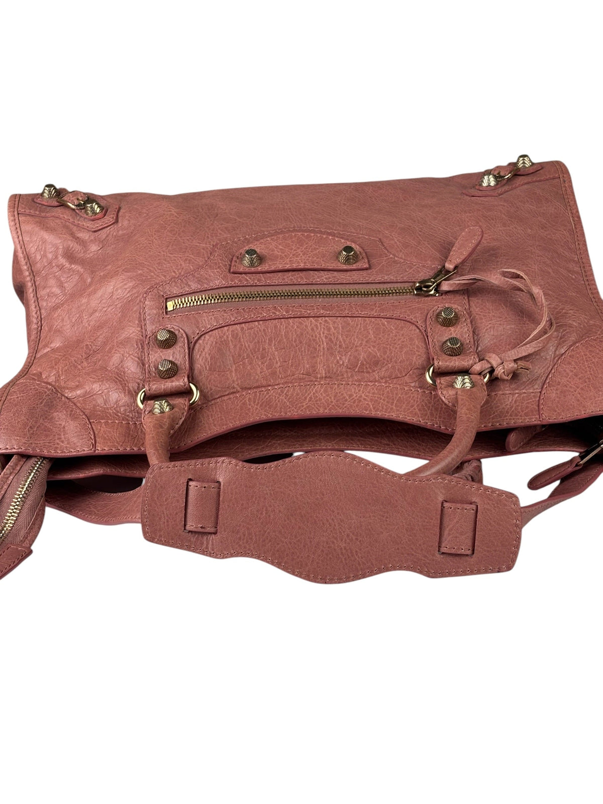 Balenciaga Muted Pink Leather Moto Classic City Bag