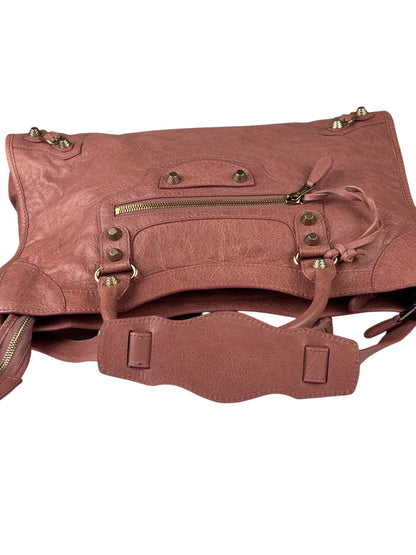Balenciaga Muted Pink Leather Moto Classic City Bag