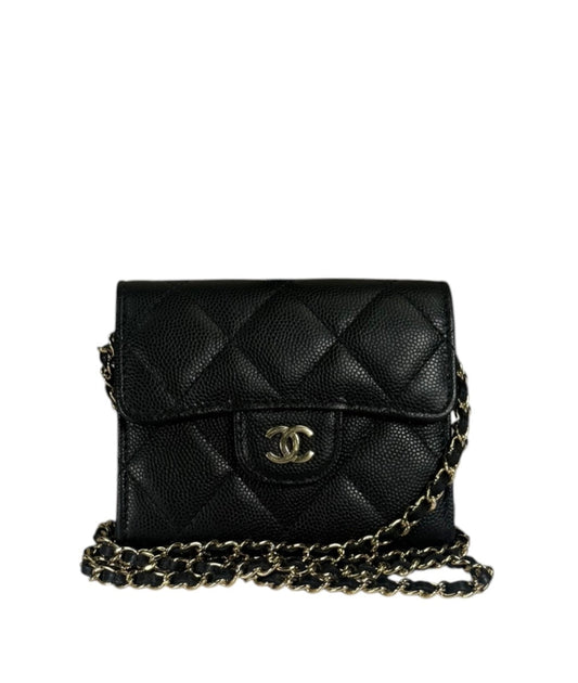 Chanel Black Caviar Quilted Card Holder 2019