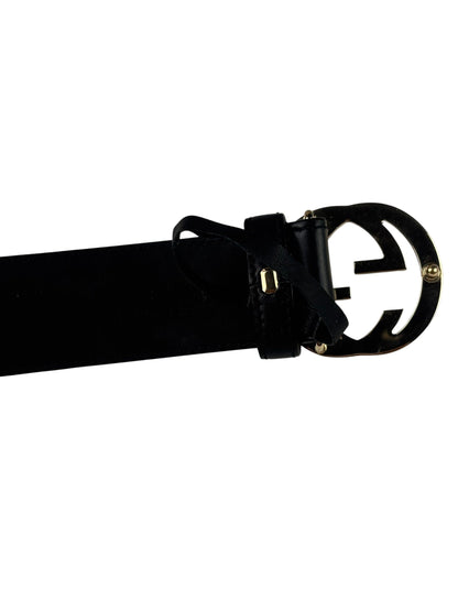 Gucci Black Leather GG Buckle Belt