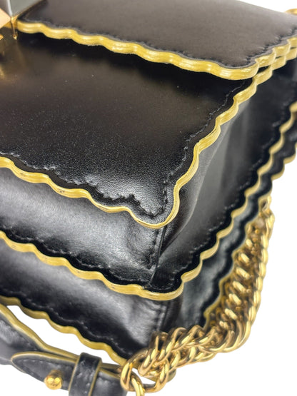 Fendi Black Leather Kan I Scallop Edge Flap Bag