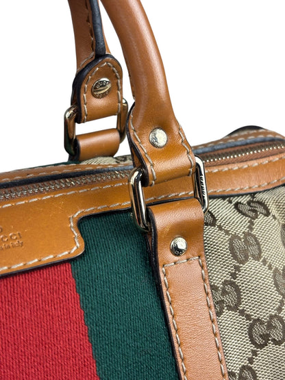 Gucci Beige/Brown GG Web Boston Two-Way Bag