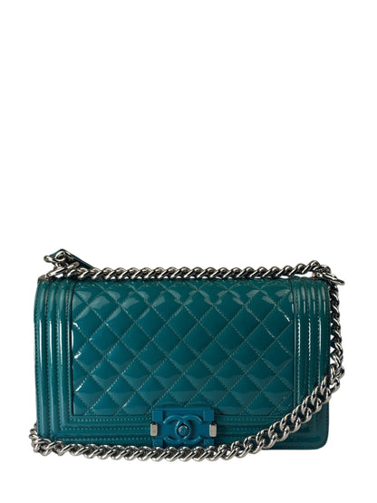 Chanel Teal Quilted Patent Leather Boy Flap Bag 2014