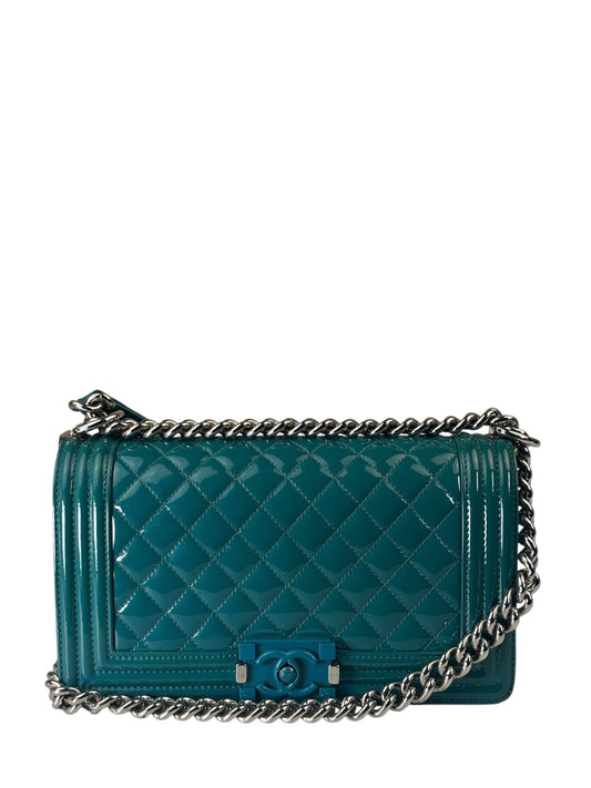 Chanel Teal Quilted Patent Leather Boy Flap Bag 2014