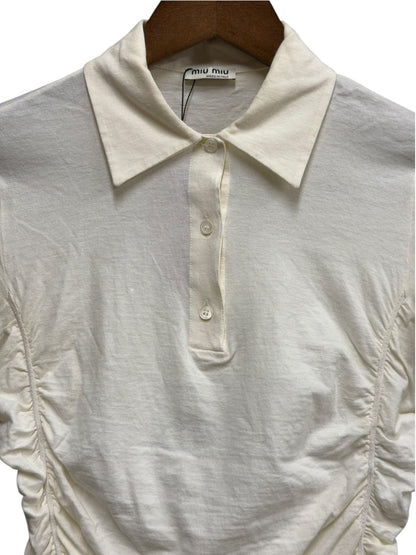 Miu Miu Off-White Short Sleeve Polo Style Top