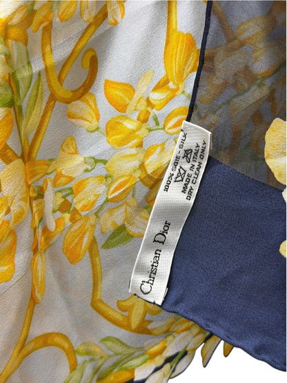 Christian Dior Dark Blue Borders Architectural Scroll Silk Scarf