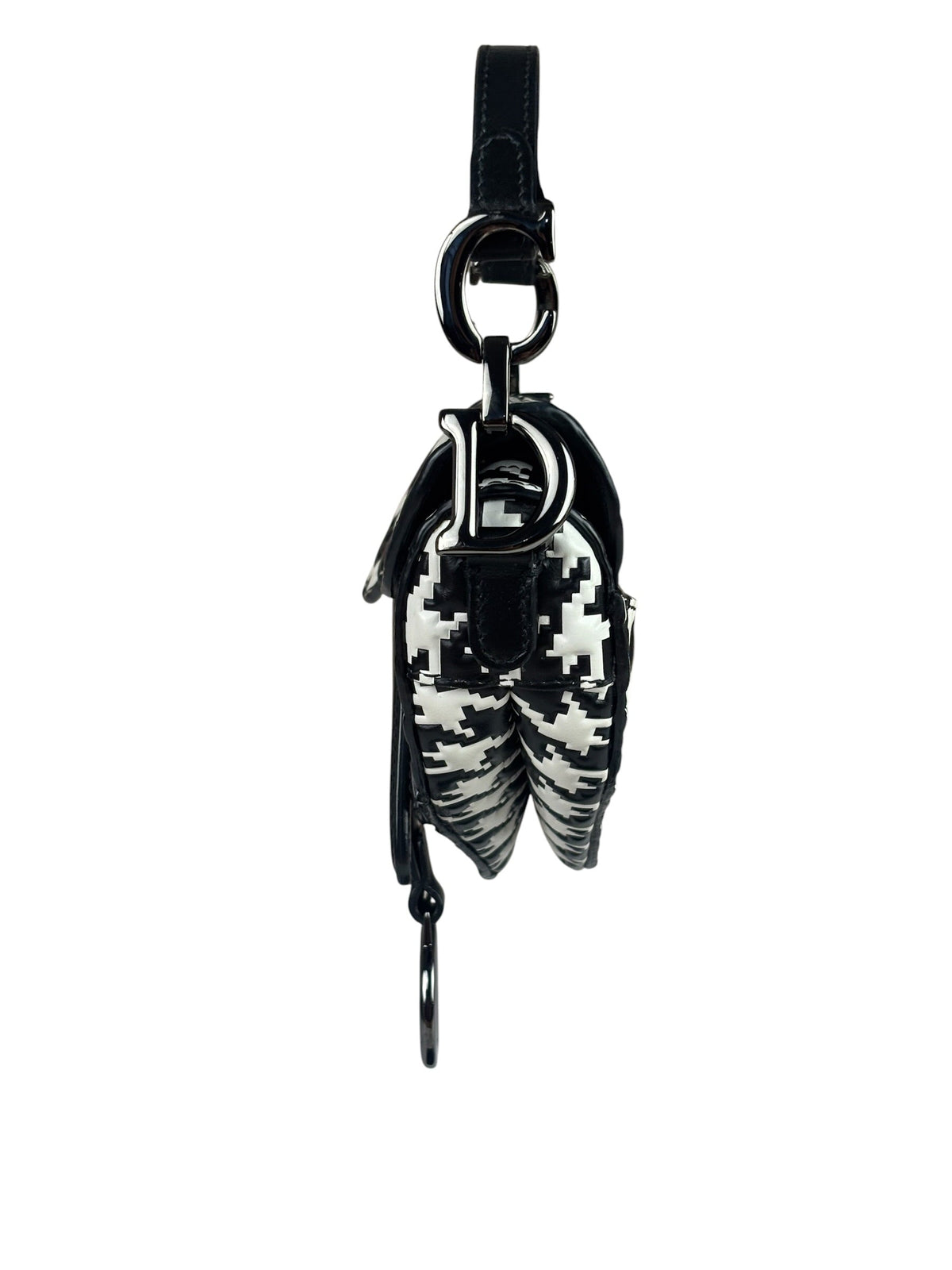Christian Dior White/Black Leather Houndstooth Micro Saddle Bag