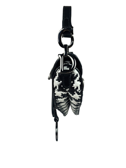 Christian Dior White/Black Leather Houndstooth Micro Saddle Bag