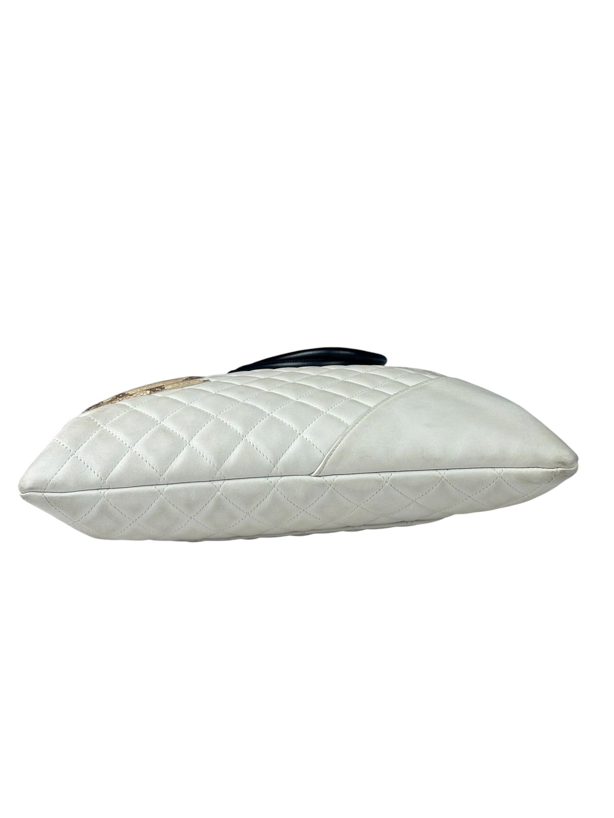 Chanel White Calfskin Quilted Python-Embossed Ligne Cambon Flat Tote Bag 2004
