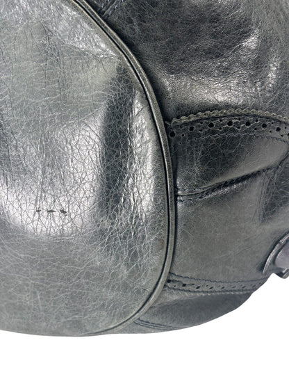 Balenciaga Grey Lambskin Giant Brogues Pompom Two-Way Bag