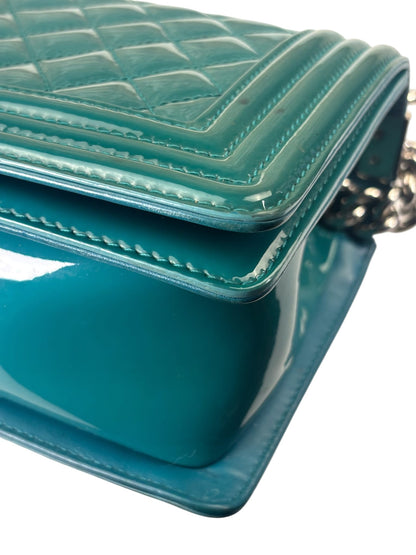 Chanel Teal Quilted Patent Leather Boy Flap Bag 2014