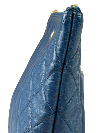 Chanel Blue Quilted Leather O-Case Zipped Pouch 2017