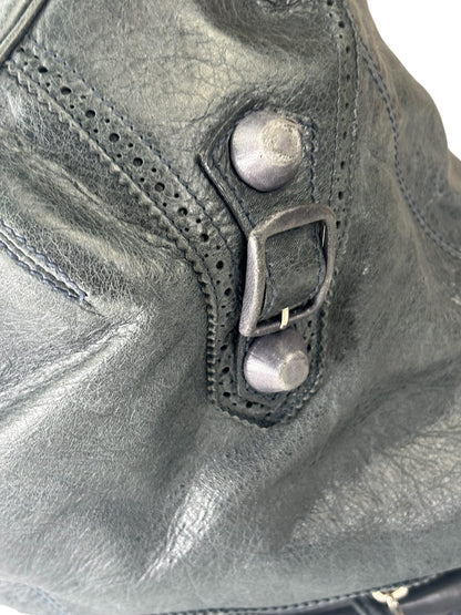 Balenciaga Grey Lambskin Giant Brogues Pompom Two-Way Bag
