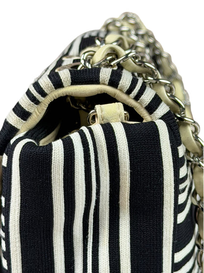 Chanel Black/White Leather Trim/Cloth Venise Biarritz Flap Bag 2019