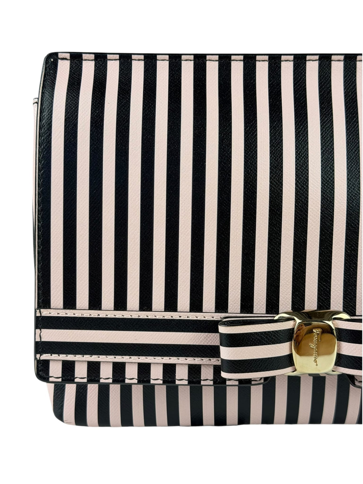 Salvatore Ferragamo Pink/Black Striped Crossbody Bag