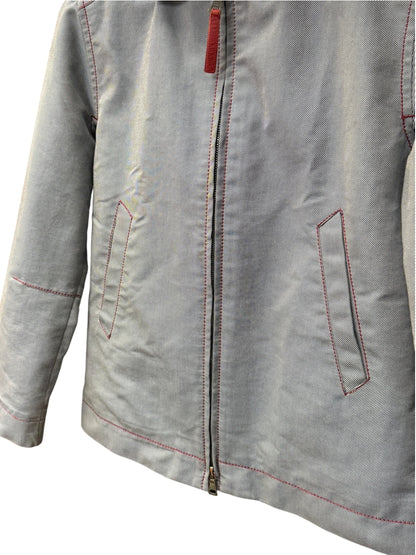 Prada Vintage Blue Striped Canvas Zip Up Collared Jacket