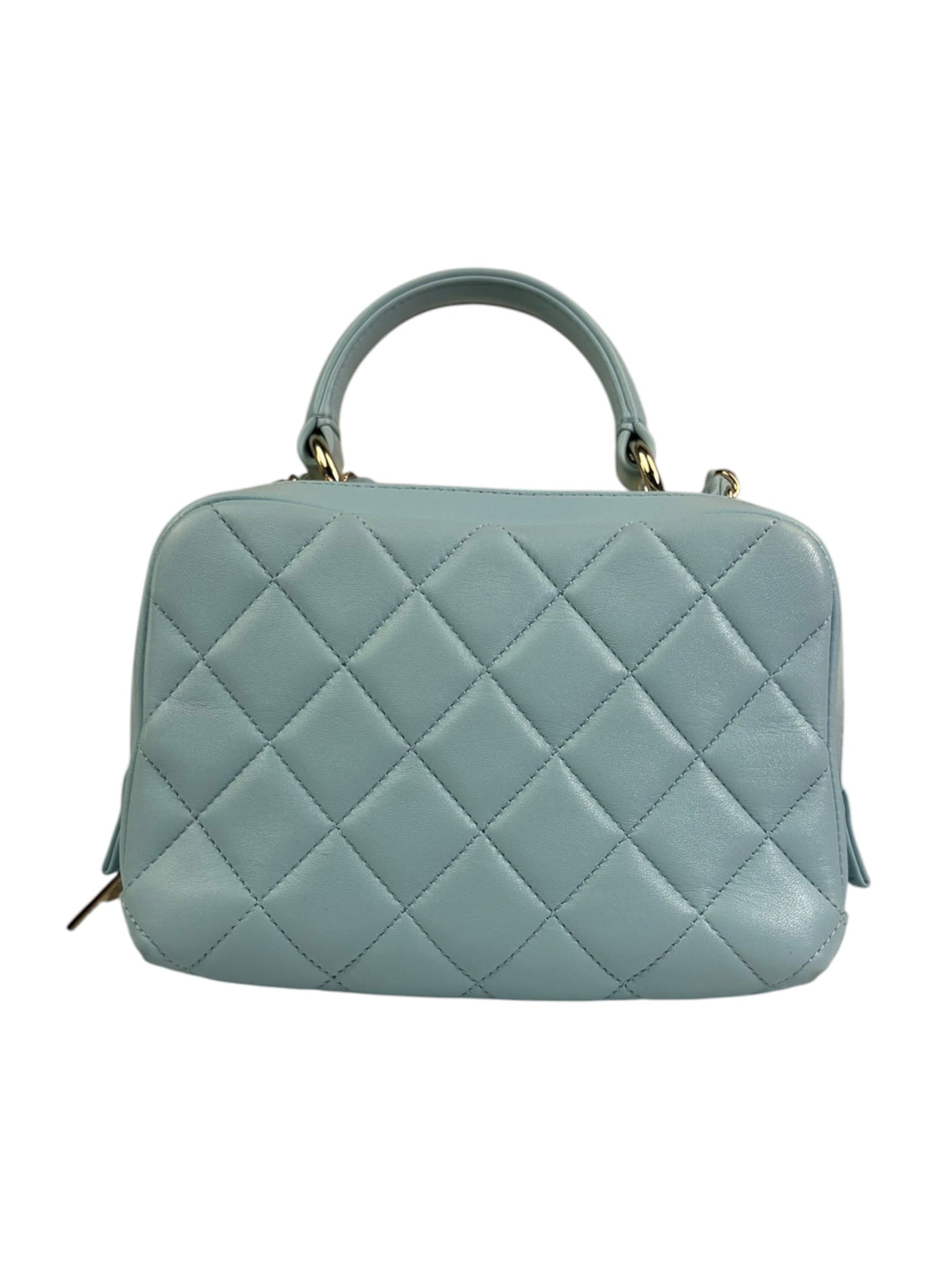Chanel Light Blue Quilted Lambskin Top Handle Vanity Case 2019