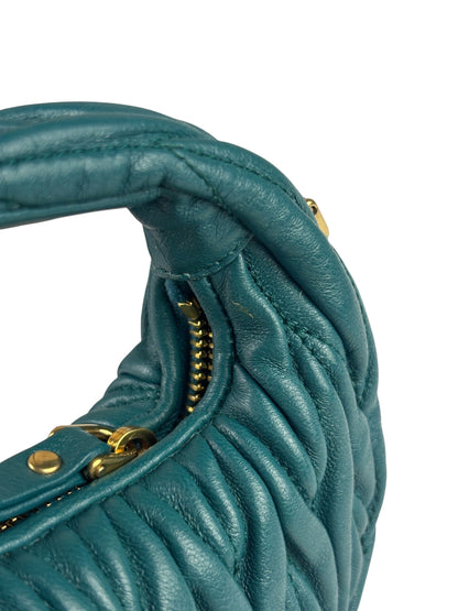 Miu Miu Dark Green Nappa Leather Wander Matelasse Micro Hobo Bag