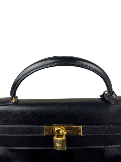 Hermes Black Box Leather Kelly 32 Handbag 1979