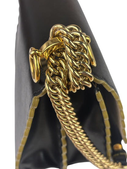 Fendi Black Leather Kan I Scallop Edge Flap Bag