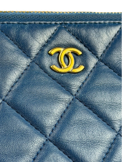 Chanel Blue Quilted Leather O-Case Zipped Pouch 2017