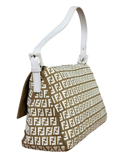 Fendi Vintage Beige Canvas Rubber FF Print Mamma Baguette
