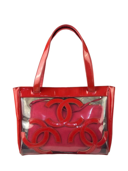 Chanel Red Triple C PVC Tote Bag w/ Pouch 2004