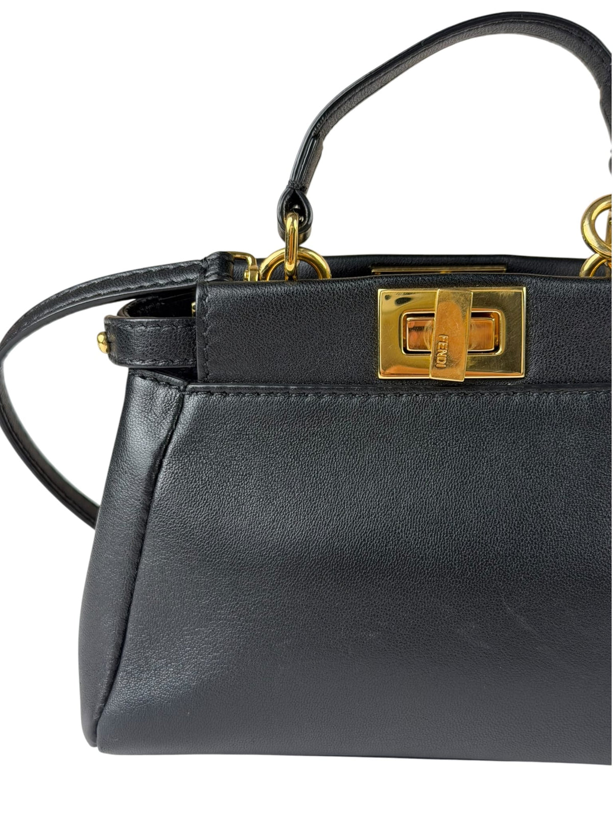 Fendi Black Leather Nano Peekaboo Two-Way Bag