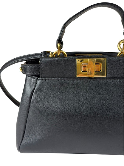 Fendi Black Leather Nano Peekaboo Two-Way Bag