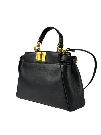 Fendi Black Leather Nano Peekaboo Two-Way Bag