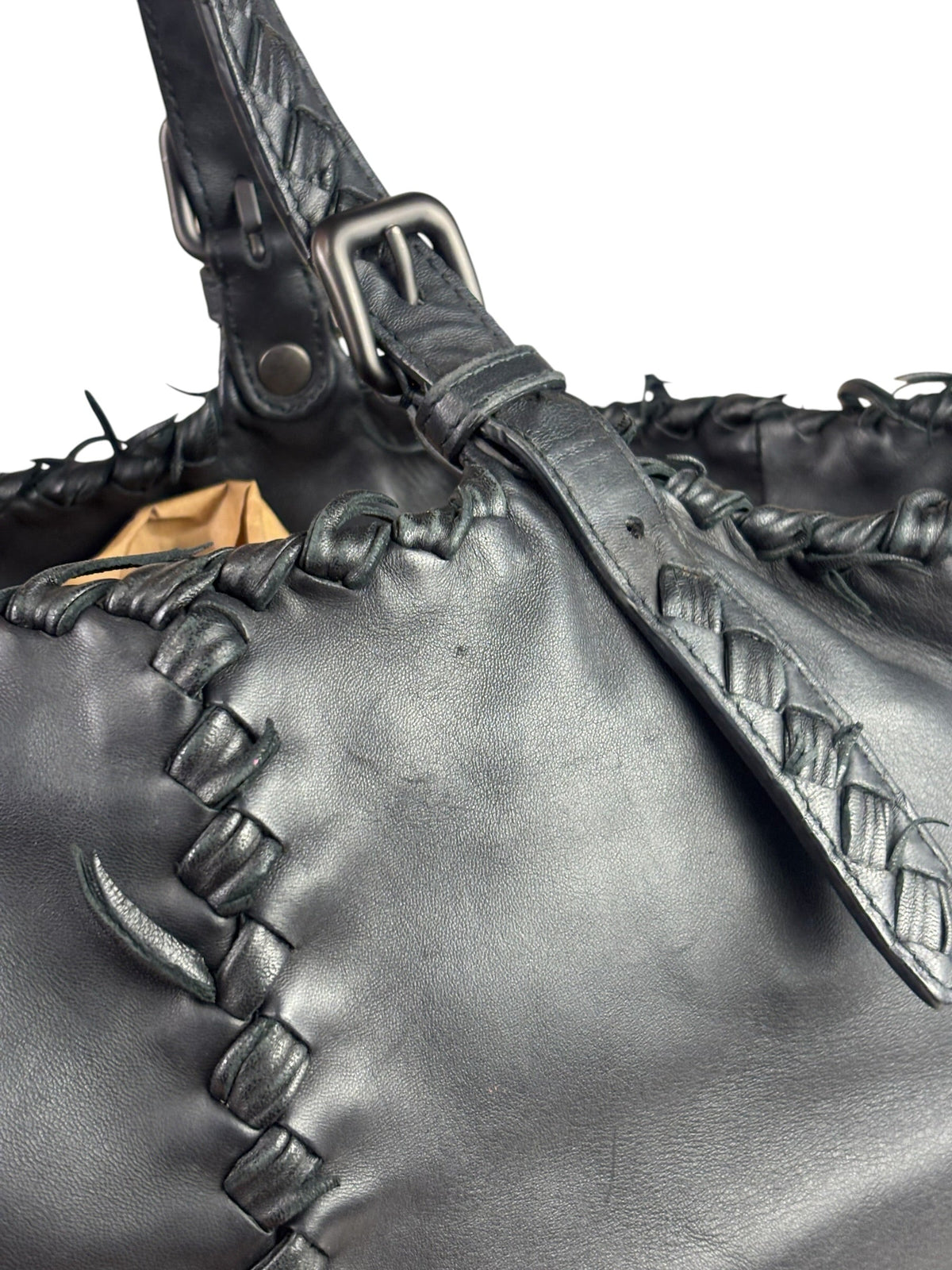 Bottega Veneta Black Intrecciato Fringe Shoulder Bag