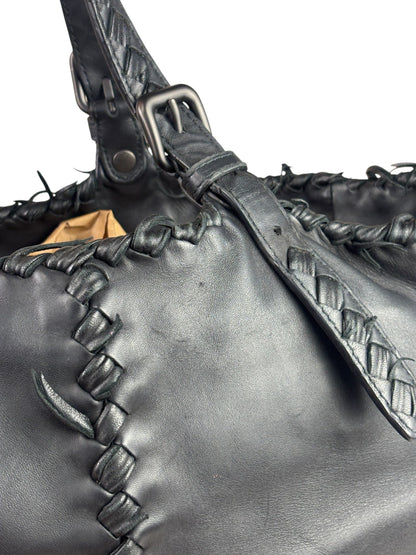 Bottega Veneta Black Intrecciato Fringe Shoulder Bag