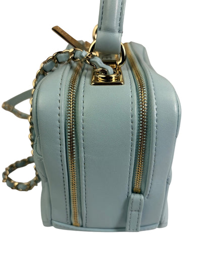 Chanel Light Blue Quilted Lambskin Top Handle Vanity Case 2019