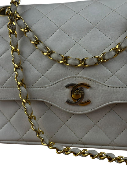 Chanel CC White Quilted Double Flap Bag 1988